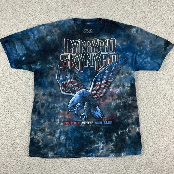Lynyrd Skynyrd Shirt Men Large Blue Tie Dye LIQUID BLUE Eagle USA Flag Crew Neck - Picture 1 of 11